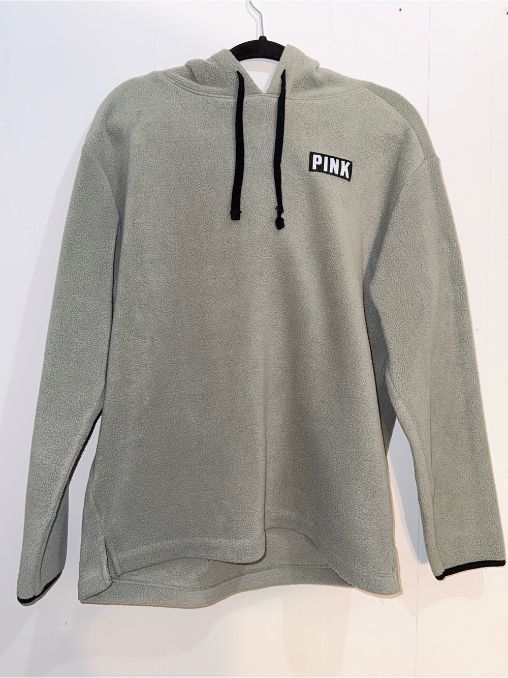 PINK Victoria's Secret Sage Green Fleece Hoodie with Black Drawcords